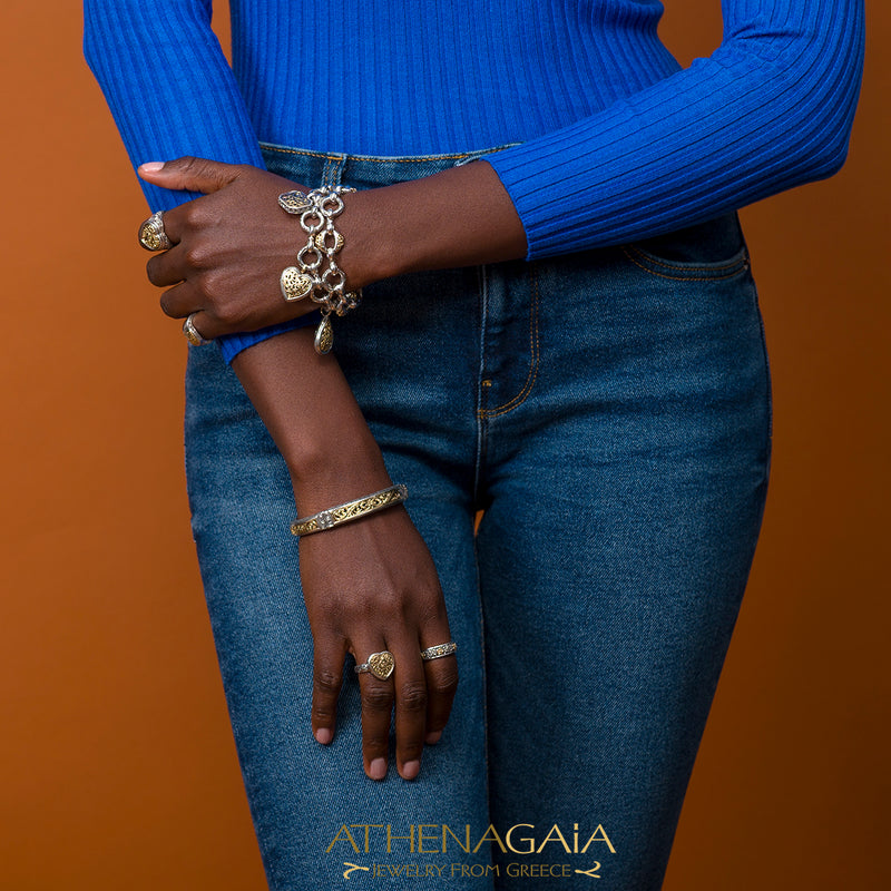 Garden Shadows Bracelet - 18k Gold and Sterling Silver - Hinged Bangle Bracelet