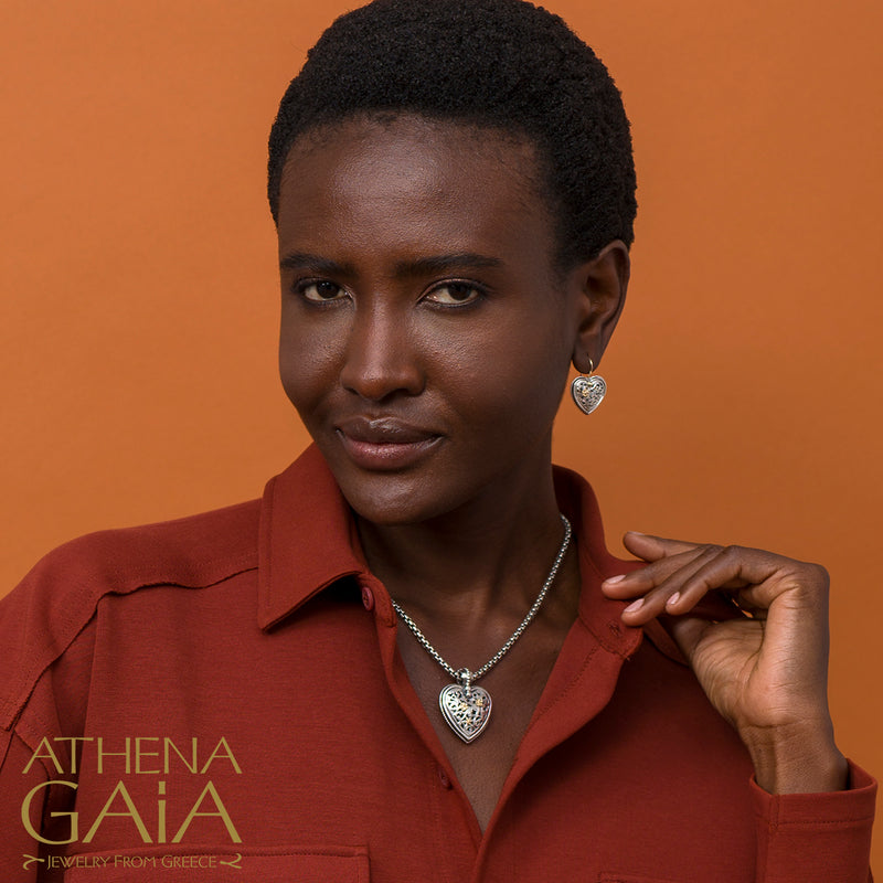 Garden Shadows Heart Pendant - 18k Gold & Sterling Silver - Gold Flower Pendant