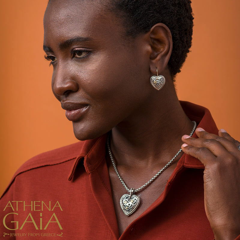 Garden Shadows Silver Heart Earrings - 18k Gold & Sterling Silver Earrings - French Wire Earrings