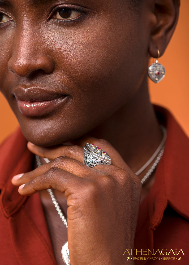 Garden Shadows Slice Stone Ring - 18k Gold & Sterling Silver Ring - Cocktail Ring