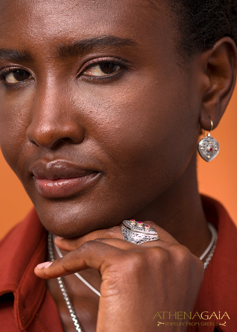Garden Shadows Slice Stone Ring - 18k Gold & Sterling Silver Ring - Cocktail Ring