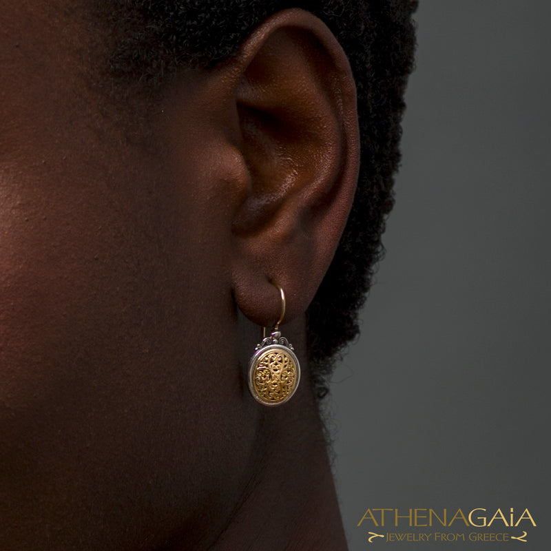 Mediterranean Oval Earrings - 18k Gold & Sterling Silver Earrings - French Wire Earrings