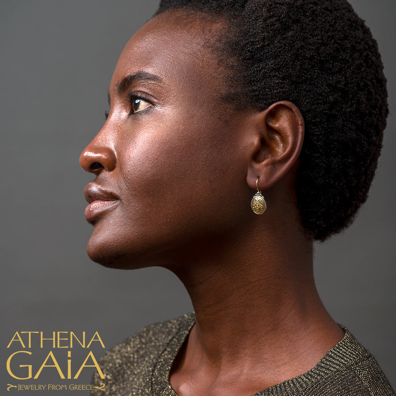 Mediterranean Oval Earrings - 18k Gold & Sterling Silver Earrings - French Wire Earrings