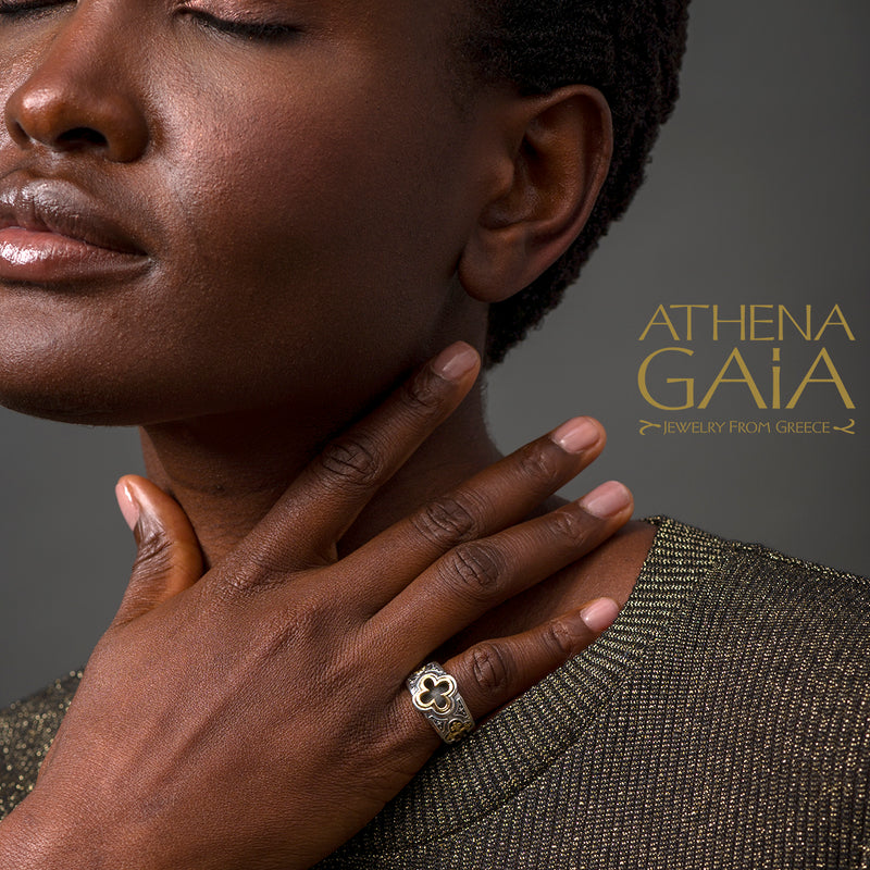 Odysseus Open Crosses Ring - 18k Gold & Sterling Silver Ring - Cigar Band Ring