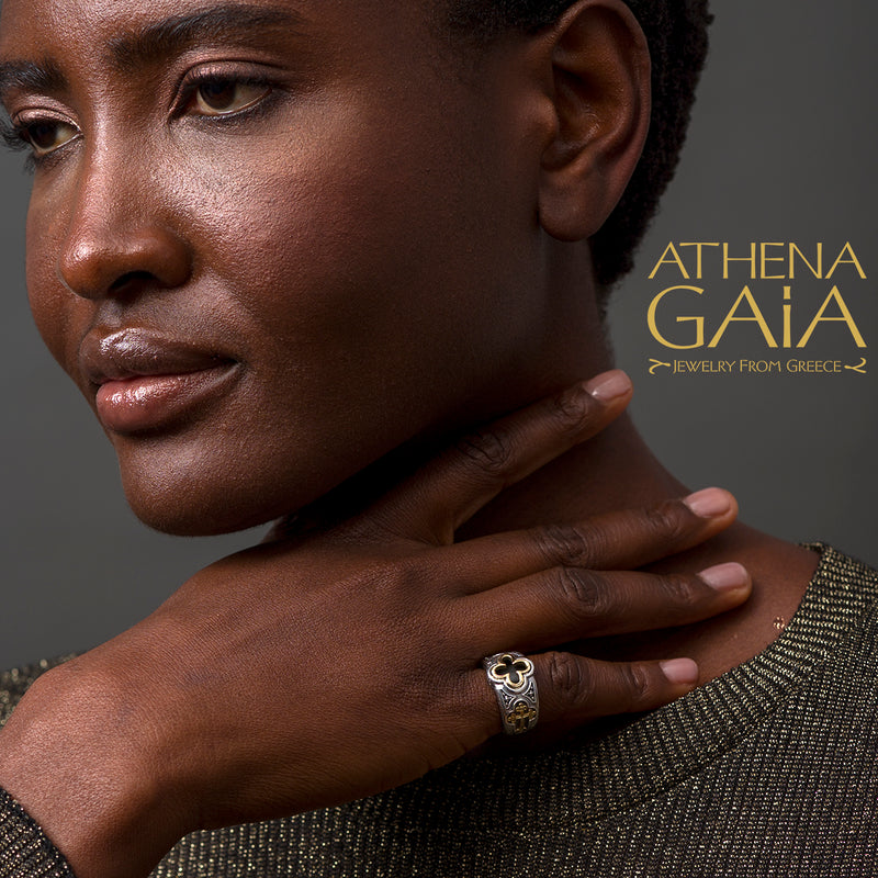 Odysseus Open Crosses Ring - 18k Gold & Sterling Silver Ring - Cigar Band Ring