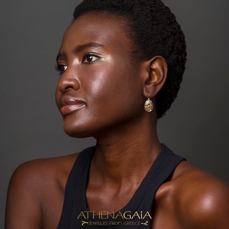 Meadow Shadows Ruby Oval French Wire Earrings - 18k Gold & Sterling Silver Earrings