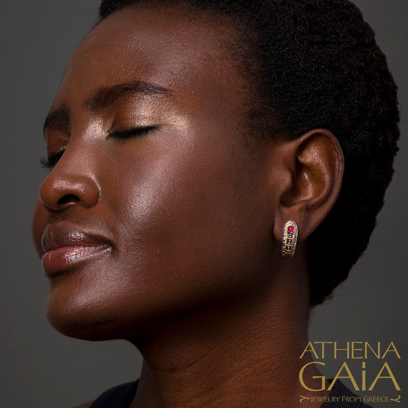 Santorini Sunset Earrings -  18k Gold & Sterling Silver - Hoop Earrings