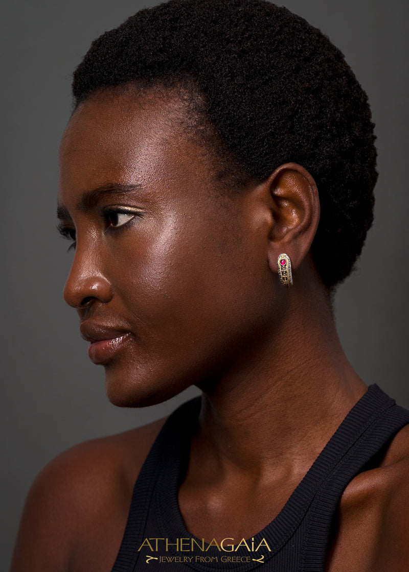 Santorini Sunset Earrings -  18k Gold & Sterling Silver - Hoop Earrings