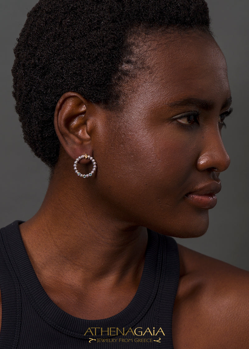 Triple Round Stone Stud Cycle Earrings (Medium) - 18k Gold & Sterling Silver Earrings