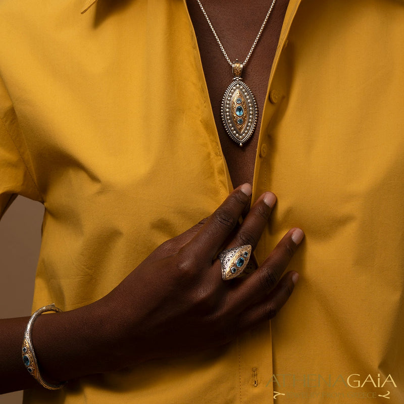 Thalassia Ellipse Pearl Framed Pendant - 18k Gold & Sterling Silver Pendant