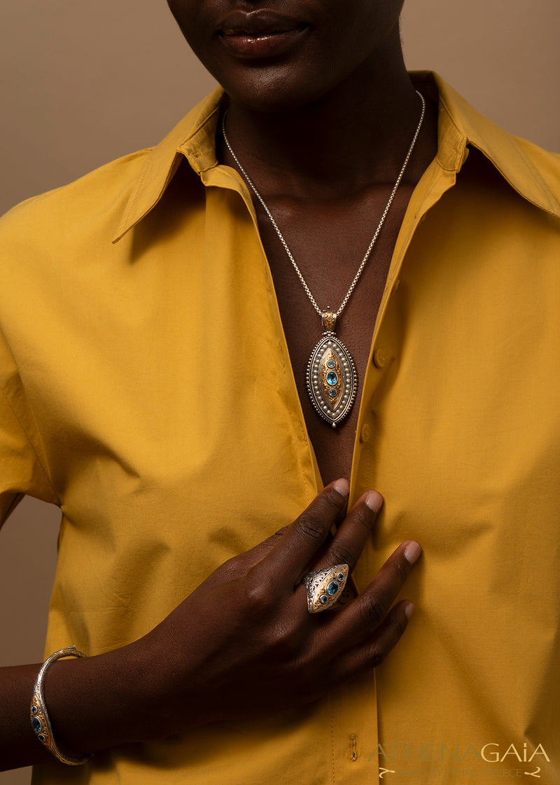 Thalassia Ellipse Bracelet - 18k Gold and Sterling Silver - Hinged Bangle Bracelet