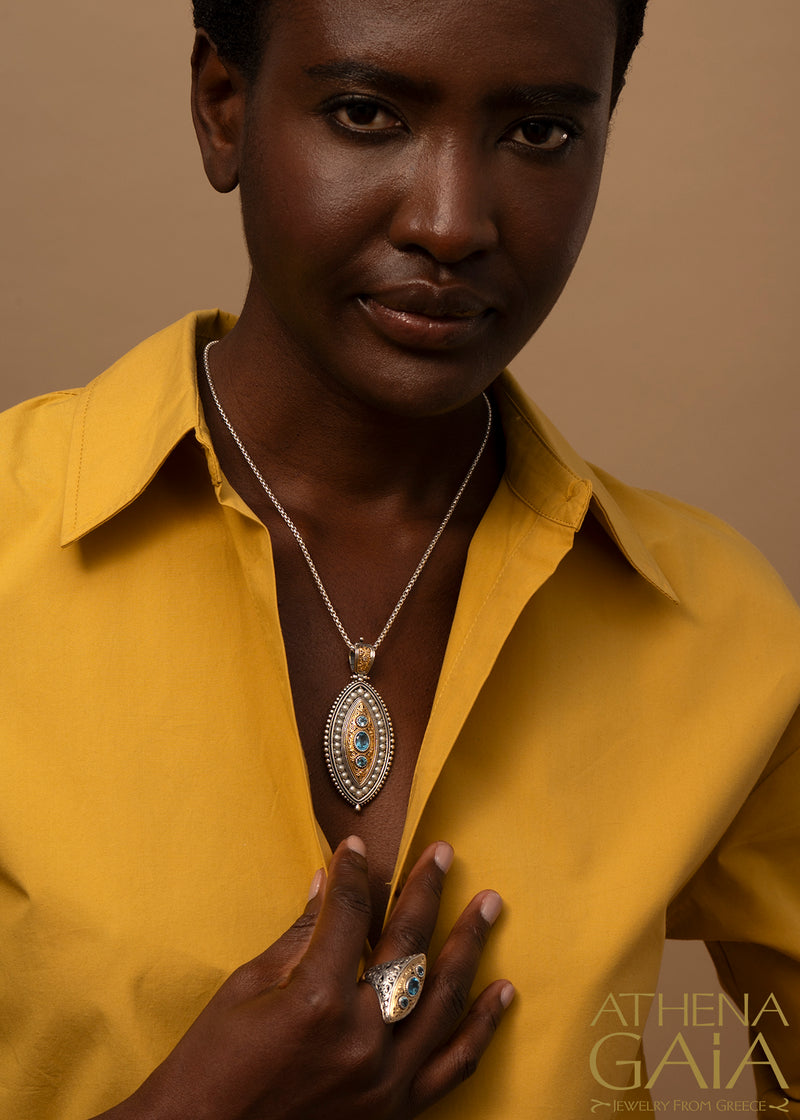 Thalassia Ellipse Pearl Framed Pendant - 18k Gold & Sterling Silver Pendant