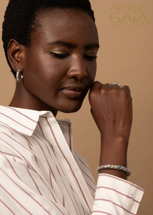 Kynthia 3 Stone Bracelet- 18k Gold and Sterling Silver Bracelet - Hinged Bangle Bracelet