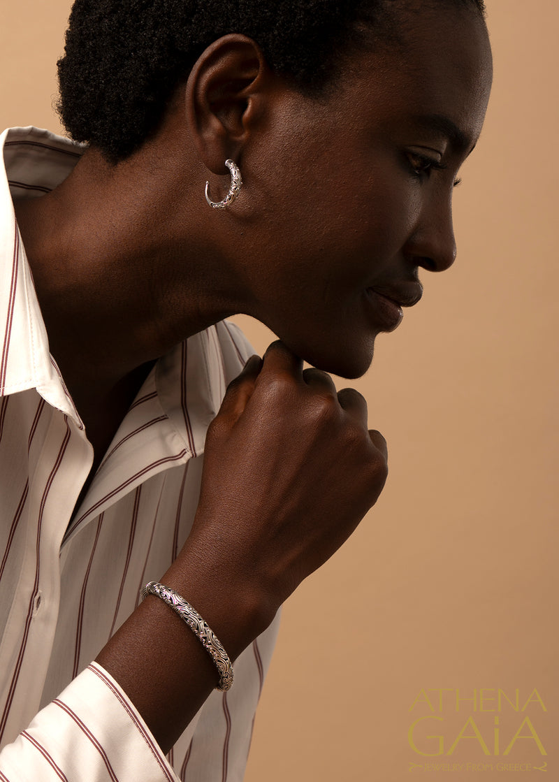 Kynthia Silver Bracelet - Sterling Silver - Hinged Bangle Bracelet