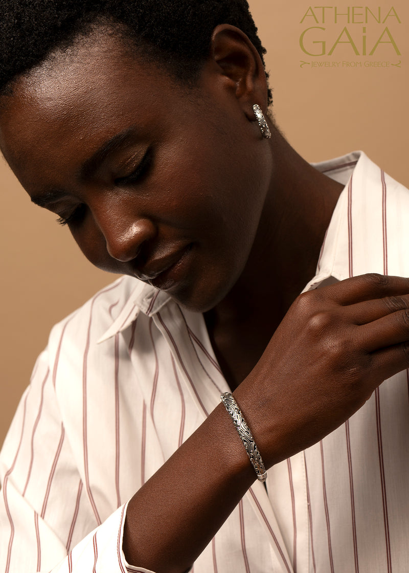 Kynthia Silver Bracelet - Sterling Silver - Hinged Bangle Bracelet