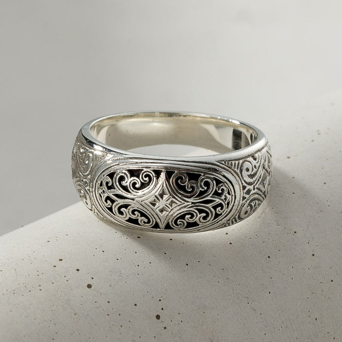 Mediterranean Elliptical Face Band Ring - Sterling Silver Ring - Stackable Ring