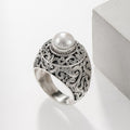 Santorini Silver Pearl Ring - Sterling Silver Ring - Club Ring