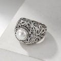 Santorini Silver Pearl Ring - Sterling Silver Ring - Club Ring