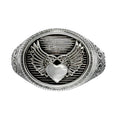 Winged Heart Oval Ring - Sterling Silver - Signet Ring