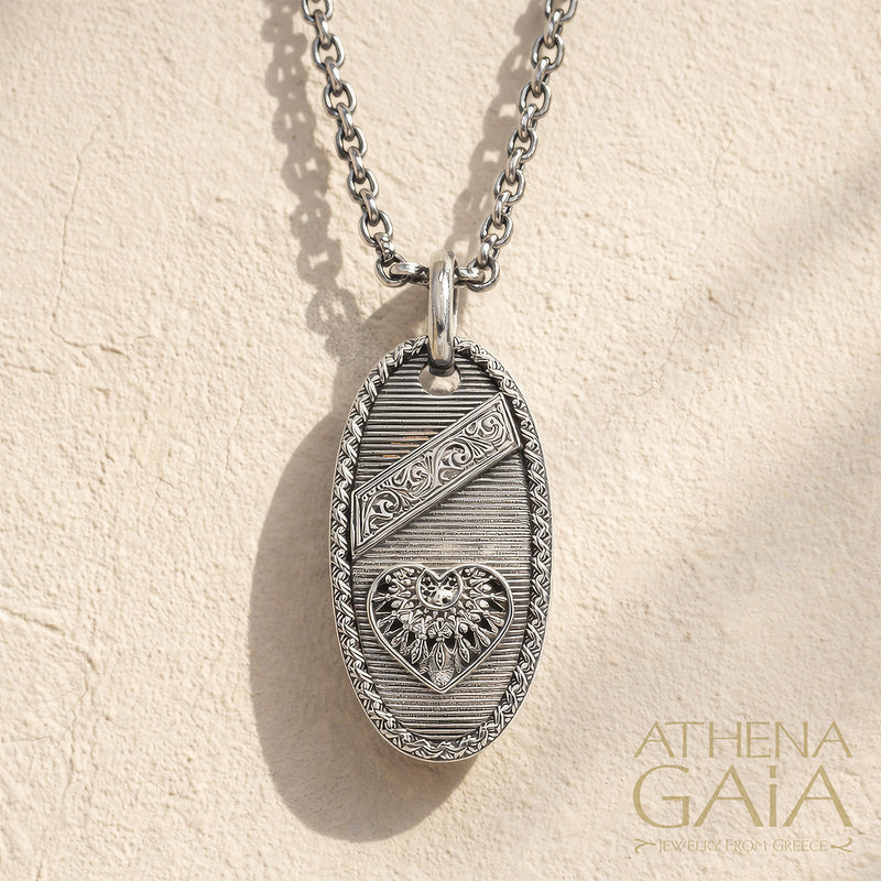 Tablet Heart Dream Catcher Pendant - Sterling Silver - Talisman