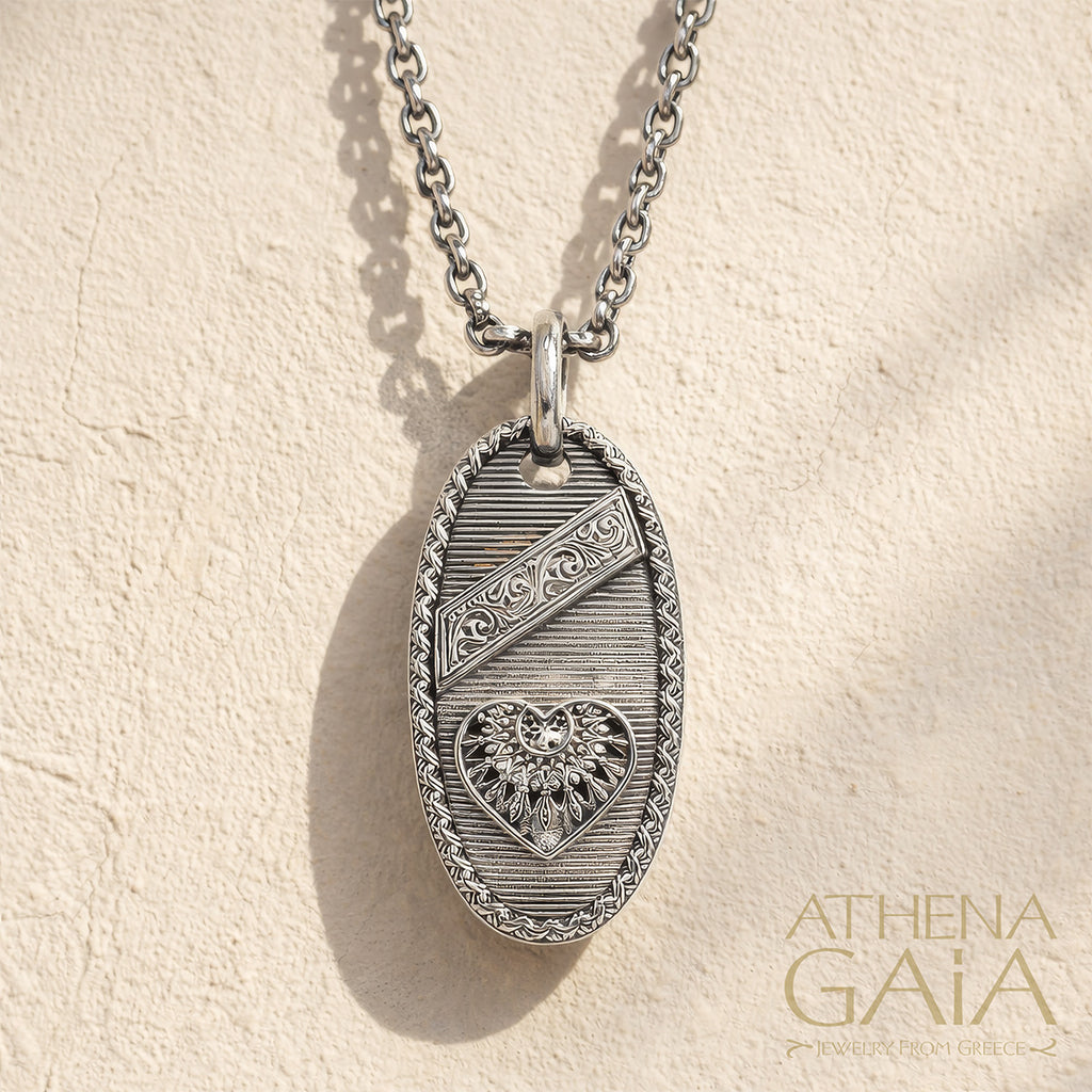 Tablet Heart Dream Catcher Pendant - Sterling Silver - Talisman