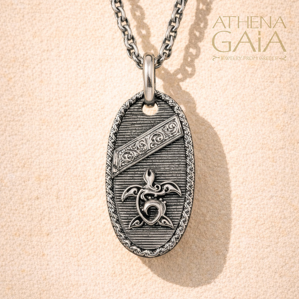 Tablet Turtle Pendant - Sterling Silver- Talisman