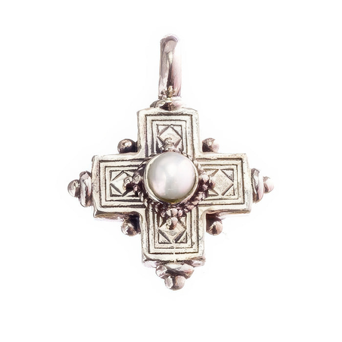 Rustic Silver Stone Cross (Small) - Sterling Silver - Greek Cross Necklace
