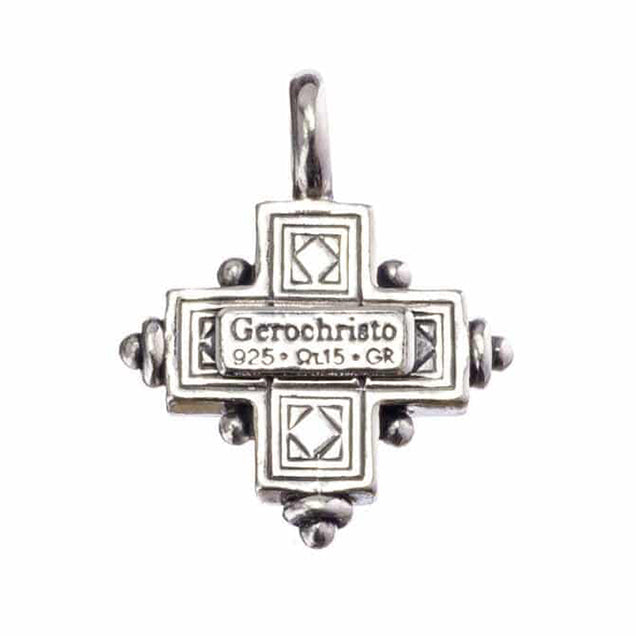 Rustic Silver Faceted Stone Cross (Small) - Sterling Silver - Greek Cross Necklace