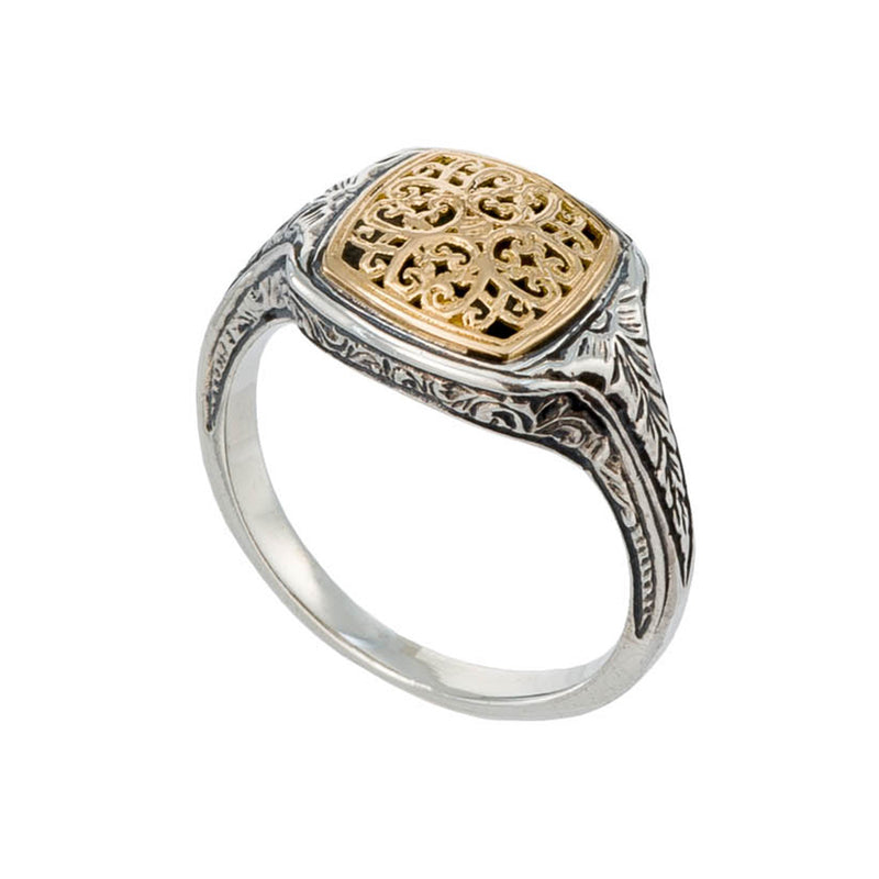 Mediterranean Square Pinky Ring - 18k Gold & Sterling Silver Ring - Club Ring
