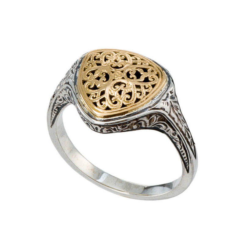 Mediterranean Triangle Pinky Ring - 18k Gold & Sterling Silver Ring - Club Ring