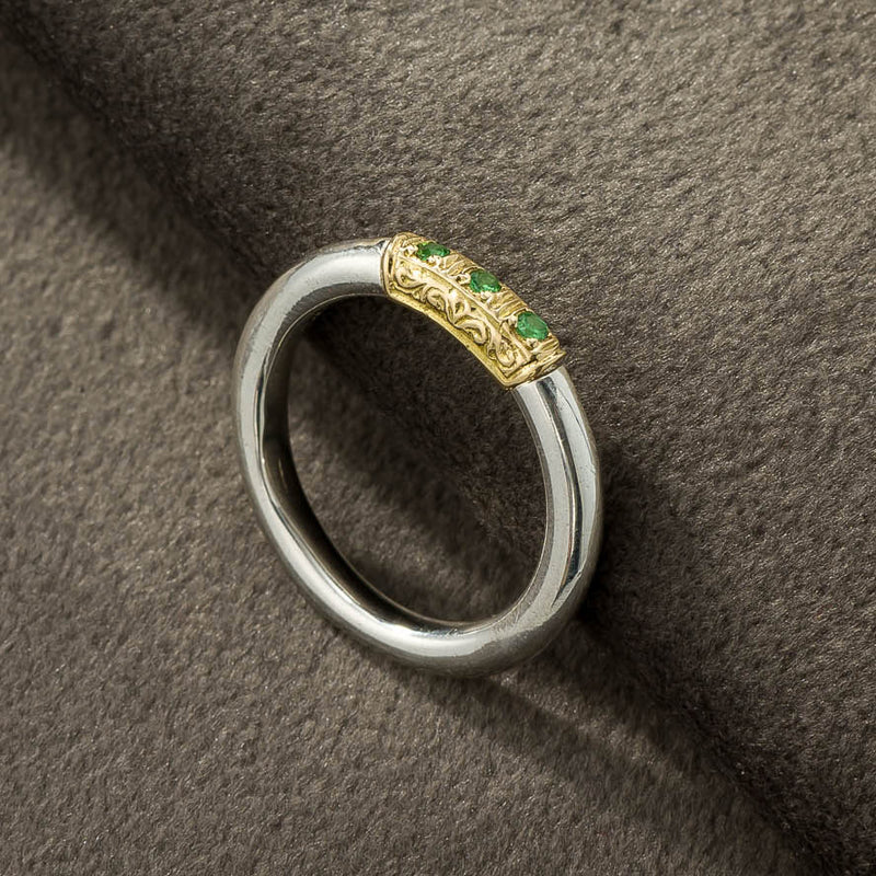 Simplicity Band Pave Ring - 18k Gold & Sterling Silver Ring - Stackable Ring