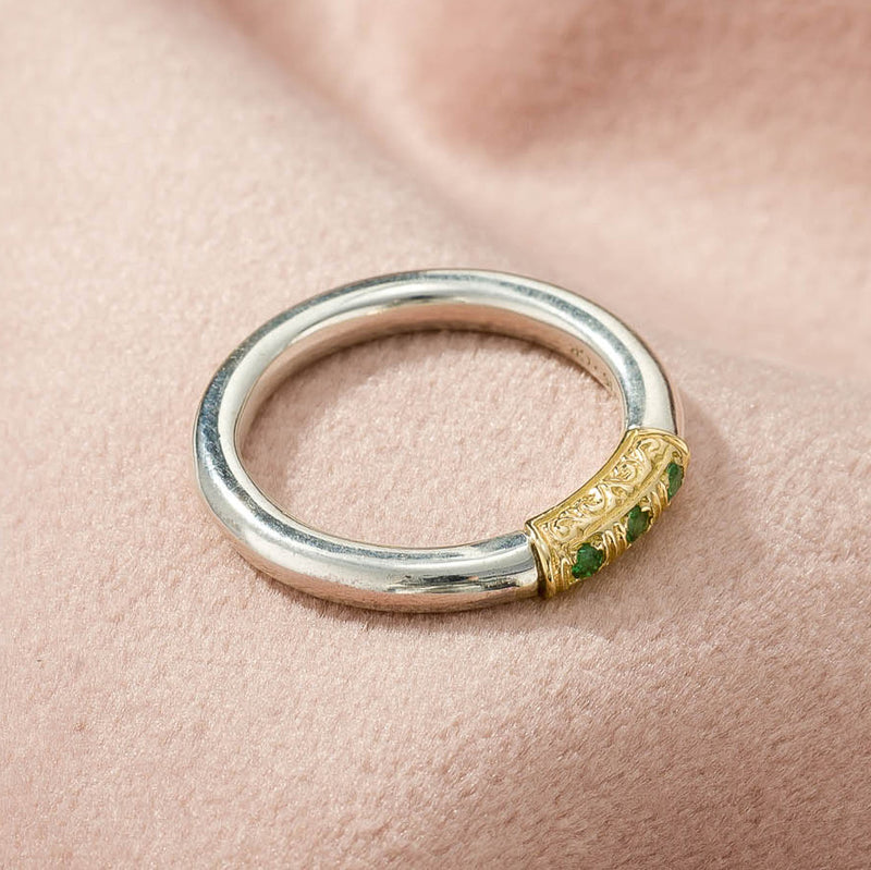 Simplicity Band Pave Ring - 18k Gold & Sterling Silver Ring - Stackable Ring