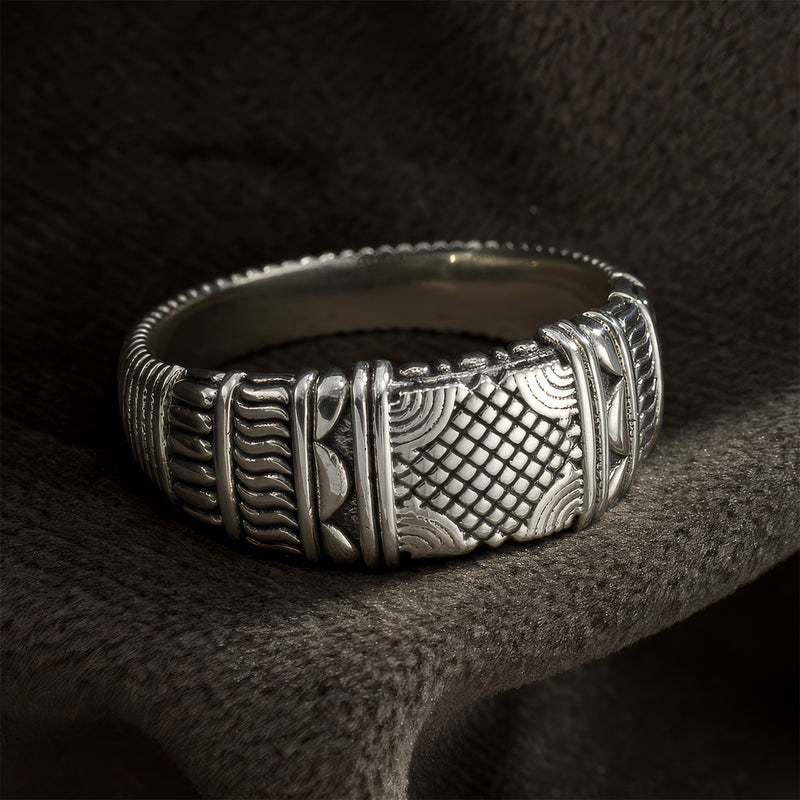 Alexander Woven Crest Ring - Sterling Silver - Cigar Band Ring