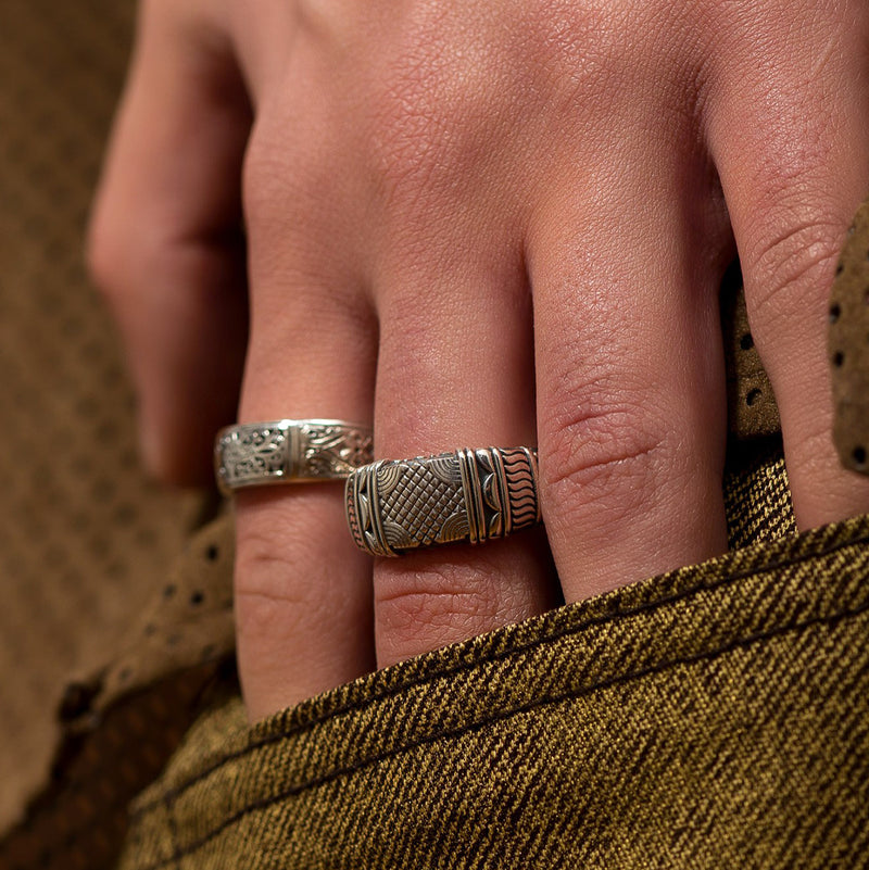 Alexander Woven Crest Ring - Sterling Silver - Cigar Band Ring