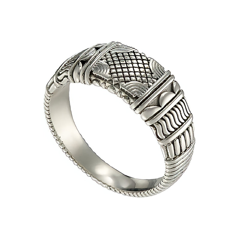 Alexander Woven Crest Ring - Sterling Silver - Cigar Band Ring