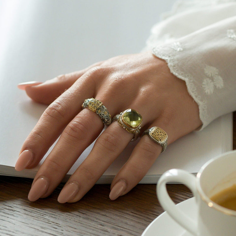 Meadow Breeze Stone Field Band Ring - 18k Gold & Sterling Silver Ring - Stackable Ring