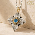 Rustic Silver Stone Cross (Small) - 18k Gold & Sterling Silver - Greek Cross Necklace