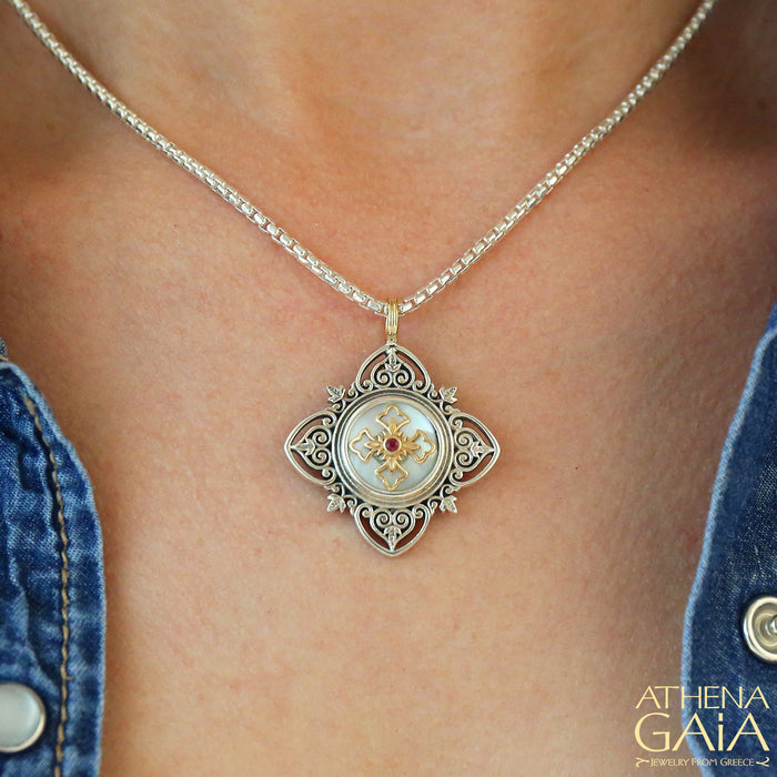 Cross in Cross Filigree Faith Pendant (Large) - 18k Gold & Sterling Silver