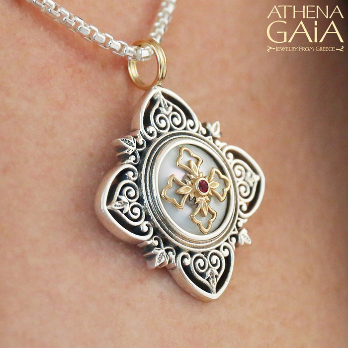 Cross in Cross Filigree Faith Pendant (Large) - 18k Gold & Sterling Silver