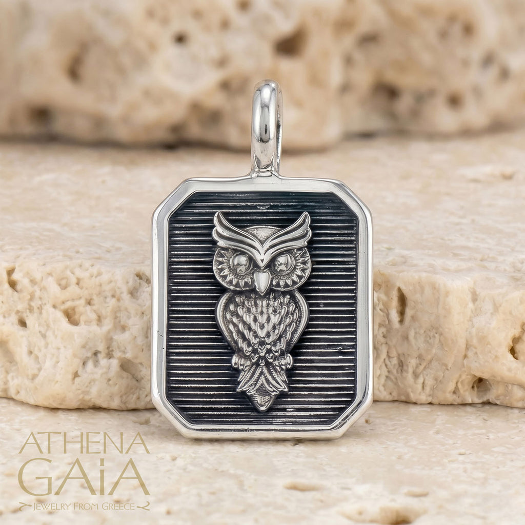 Owl Square Pendant - Sterling Silver - Talisman