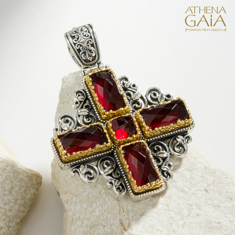 Dione Filigree Doublet Cross - Sterling Silver & Gold Plating - Greek Cross