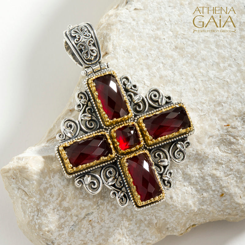 Dione Filigree Doublet Cross - Sterling Silver & Gold Plating - Greek Cross
