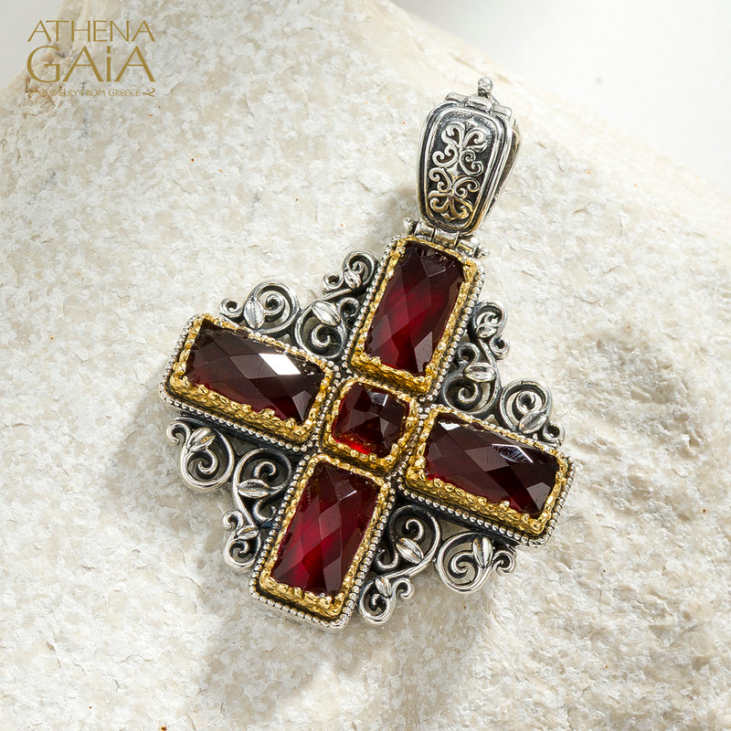 Dione Filigree Doublet Cross - Sterling Silver & Gold Plating - Greek Cross
