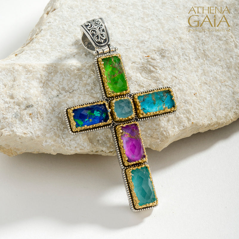Dione Long Doublet Cross - Sterling Silver & Gold Plating - Latin Cross