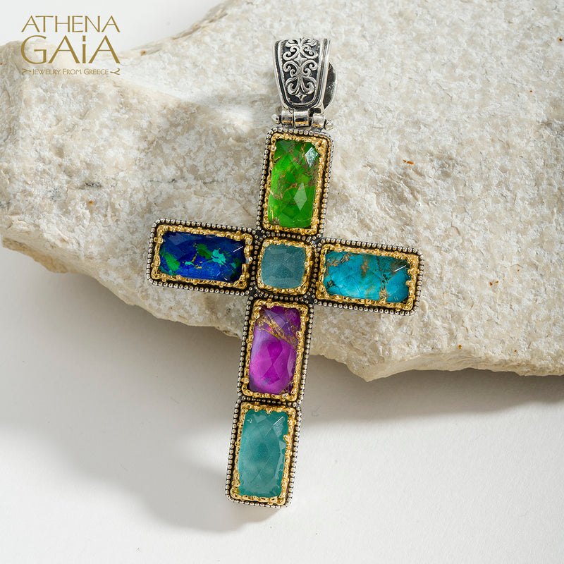 Dione Long Doublet Cross - Sterling Silver & Gold Plating - Latin Cross