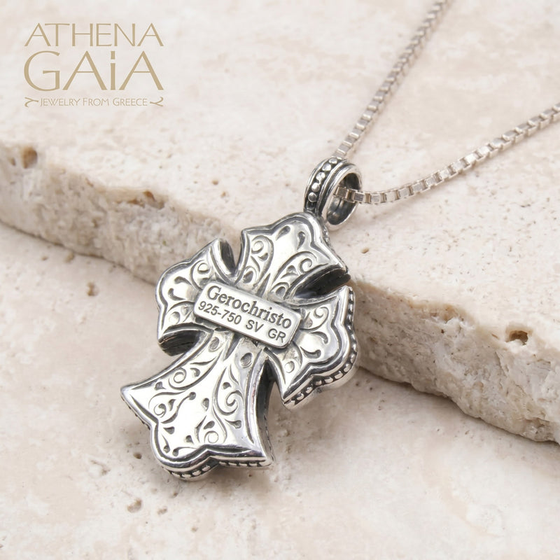 Garden Shadows Cross - Sterling Silver & 18k Gold - Flared Cross