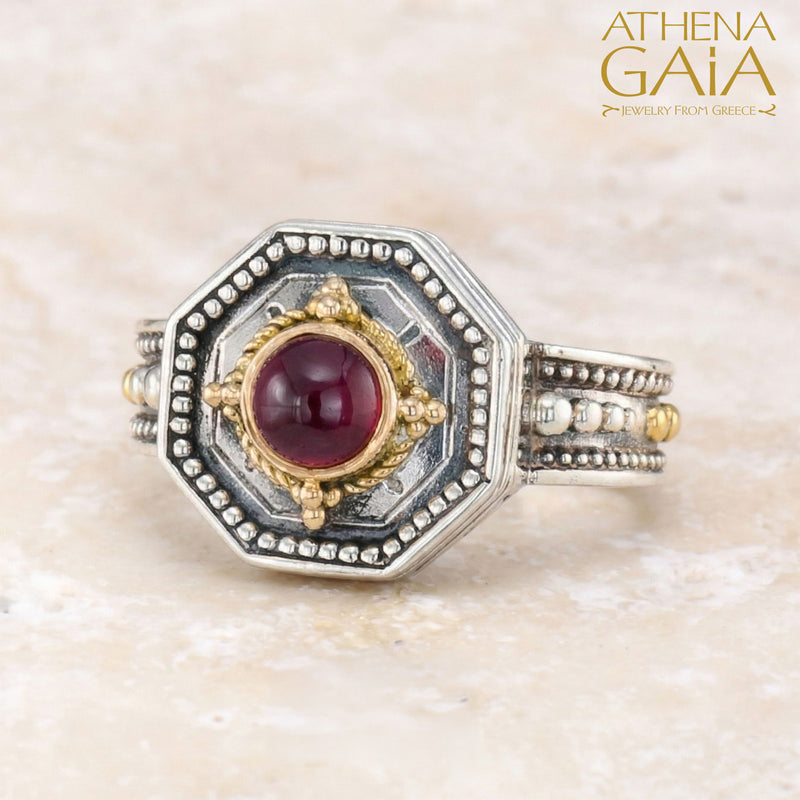 Cyclades Octagon Ring - 18k Gold & Sterling Silver - Cocktail Ring