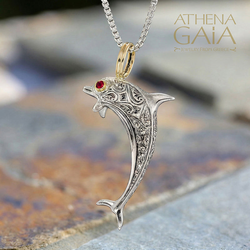 Thalassa Dolphin Pendant - 18k Gold & Sterling Silver Pendant