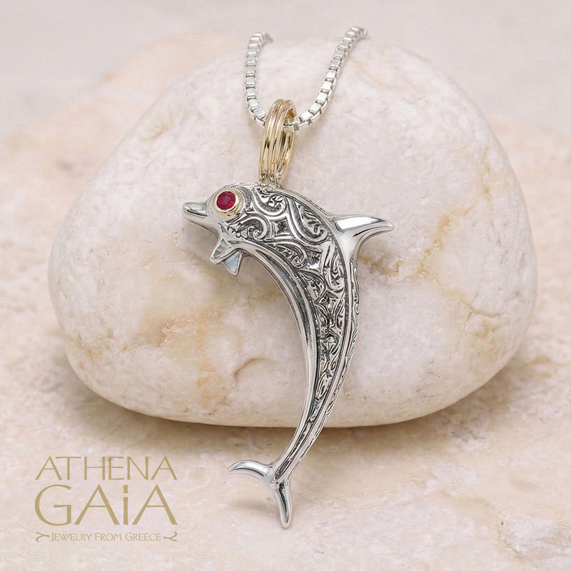 Thalassa Dolphin Pendant - 18k Gold & Sterling Silver Pendant