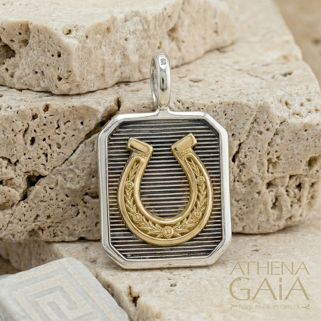 Horseshoe Square Pendant - 18k Gold & Sterling Silver - Talisman
